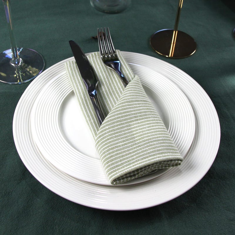 INFEI Narrow Striped Cotton Linen Blended Dinner Cloth Napkins - Set of 12 (40 x 40 cm) - for Christmas Parties Events & Home Use (Green) - Image 2